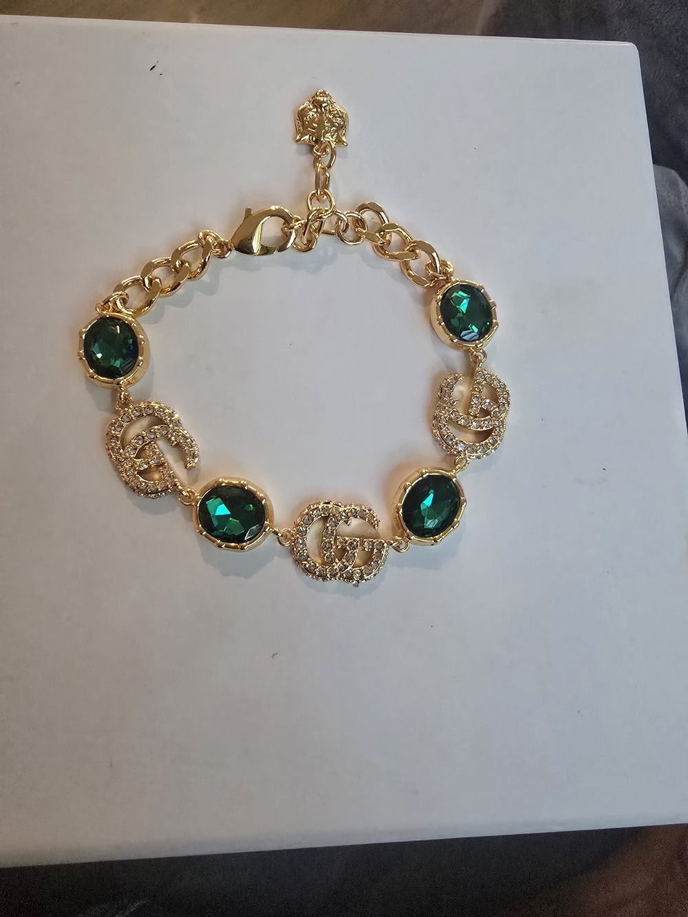 18kgp GG Gold-Tone Bracelet with Emerald Green Crystal Accents